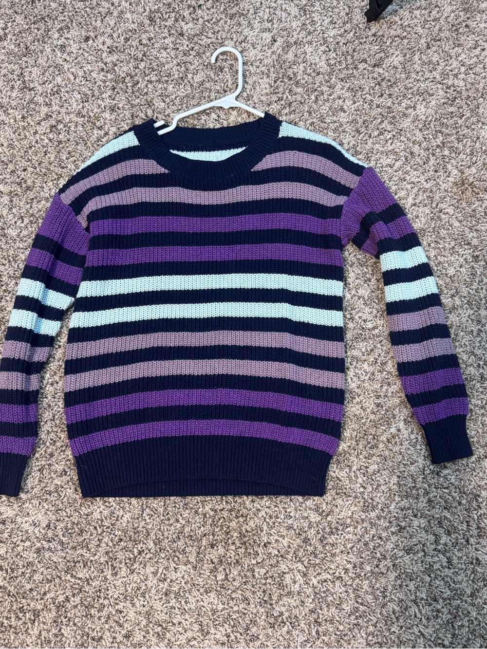 Women’s Striped Chunky Knit Sweater Purple Navy Size Small